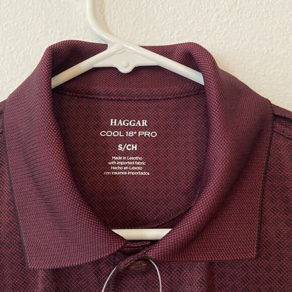 Hagger Cool 18 Pro Polo Short Sleeve Mens S 3 Button Maroon Button Tee - Picture 4 of 8